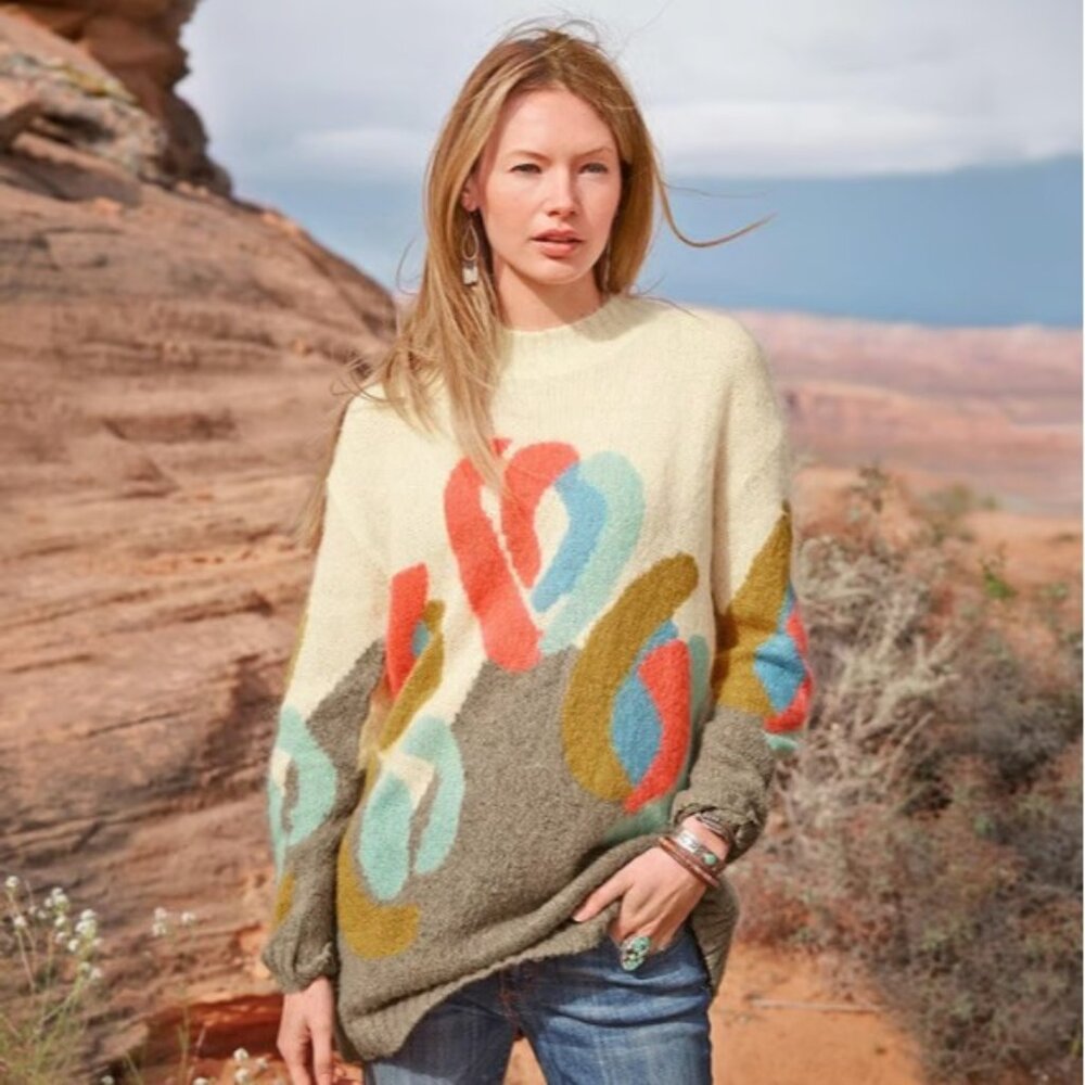 Sundance Hinterlands Tunic Sweater Open Knit Crew Neck Wool Cashmere Blend Large